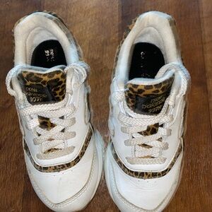 New Balance White and Leopard Print Kids Sneakers